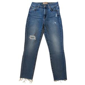 7 For All Mankind Jeans High Waist Ankle Skinny Distressed Raw Hem Blue Size 27